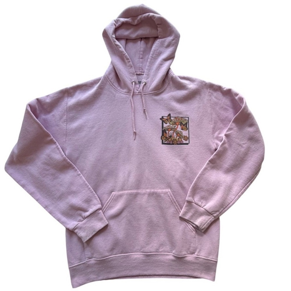 Bowery Supply Co Nature‎ Vibes Mushroom Butterfly Pink Hoodie Sweatshirt Small